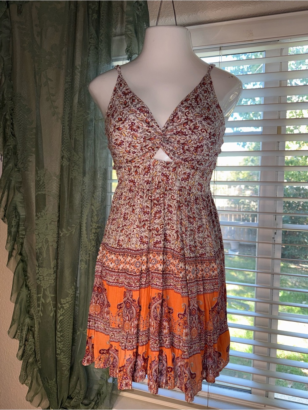 Angie Floral Print Orange & Burgundy Summer Dress